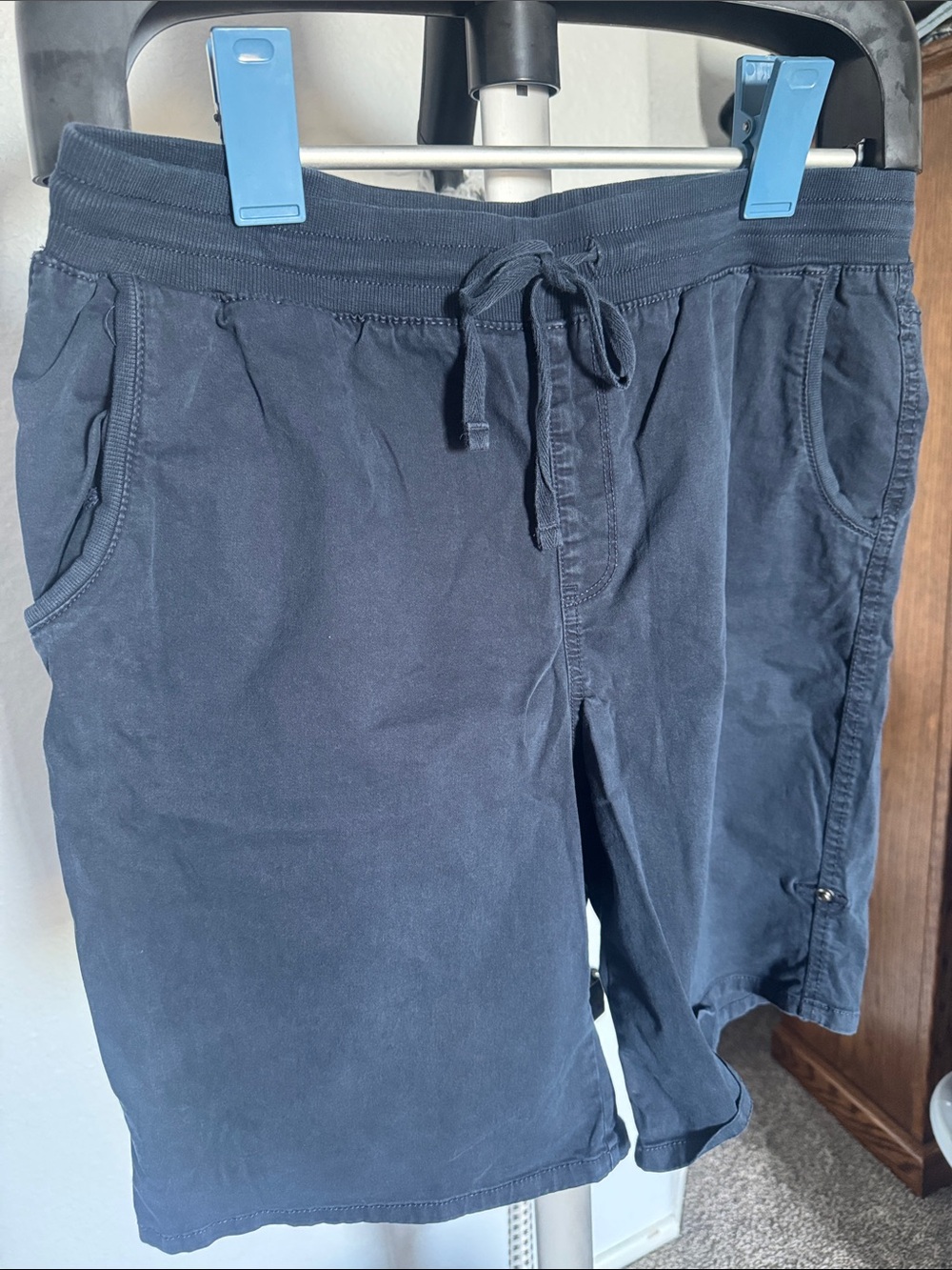 Women's Distressed Navy Drawstring Cotton Shorts